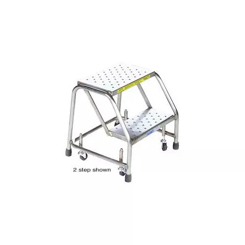 1 Step 16"W Stainless Steel Rolling Ladder W/O Rails - Heavy Duty Serrated Grating - SS1NG