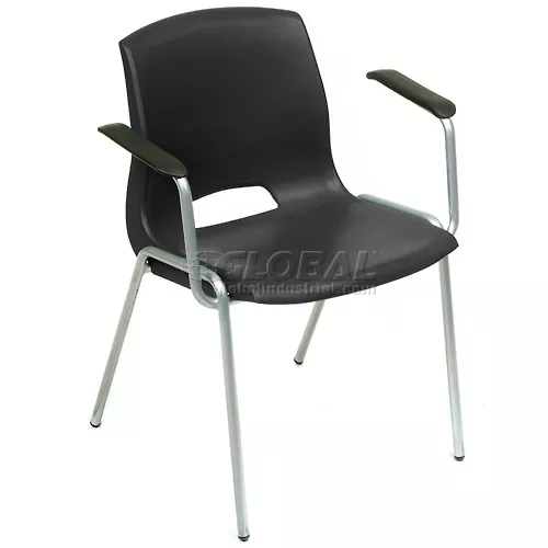 Interion® Merion Collection Stacking Chair With Mid Back Fixed Arms, Plastic, Black - Pkg Qty 4